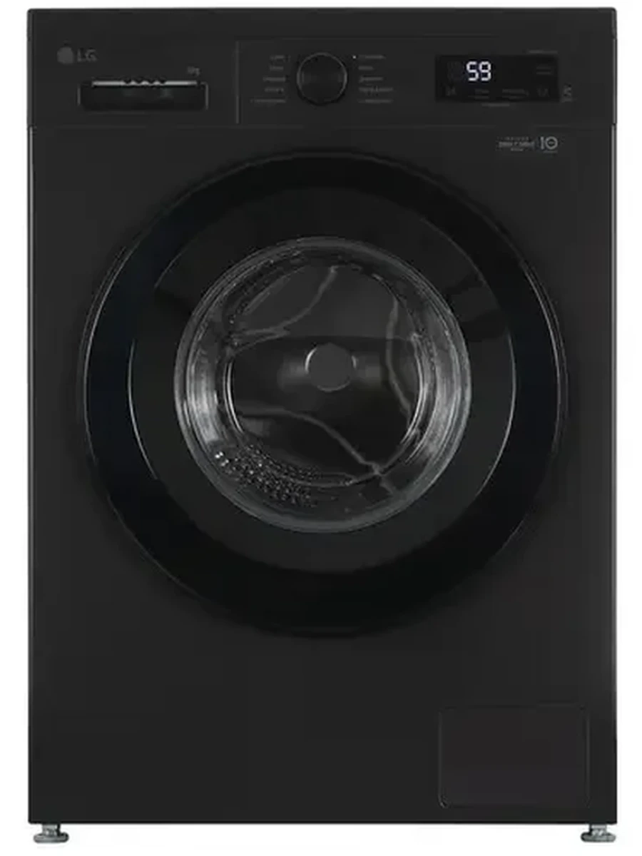 Стиральная машина LG F2Y1NS6J [фронтальная, стирка 6 кг, 1200 об/мин, инвертор, пар, 60 см x 85 см x 45.5 см] черный, черный, дисплей