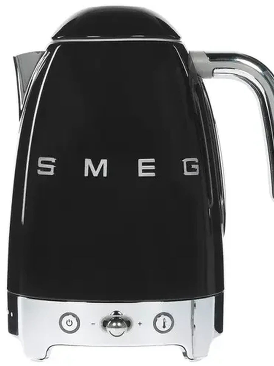 Электрочайник Smeg KLF04BLEU [нержавеющая сталь, 1.7 л, 2400 Вт, фильтр, скрытый нагревательный элемент, терморегулятор, черный, серебристый]