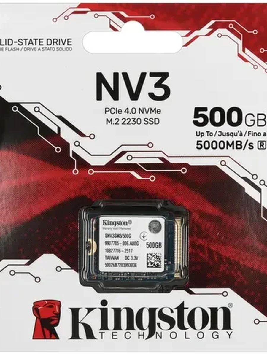 Твердотельный накопитель SSD M.2 2230 500Gb Kingston NV3 [SNV3SM3/500G] TLC 3D NAND (R5000/W3000MB/s)