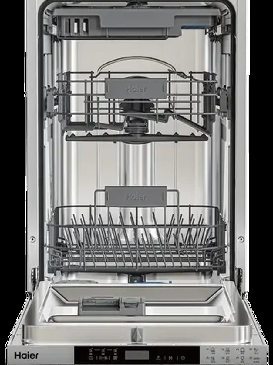 Встраиваемая посудомоечная машина Haier HDWE11-395RU [45.2 см, 11, пр.-8, полная (корпус+шланг), дисплей, конденсац., световой луч на полу, серебристы