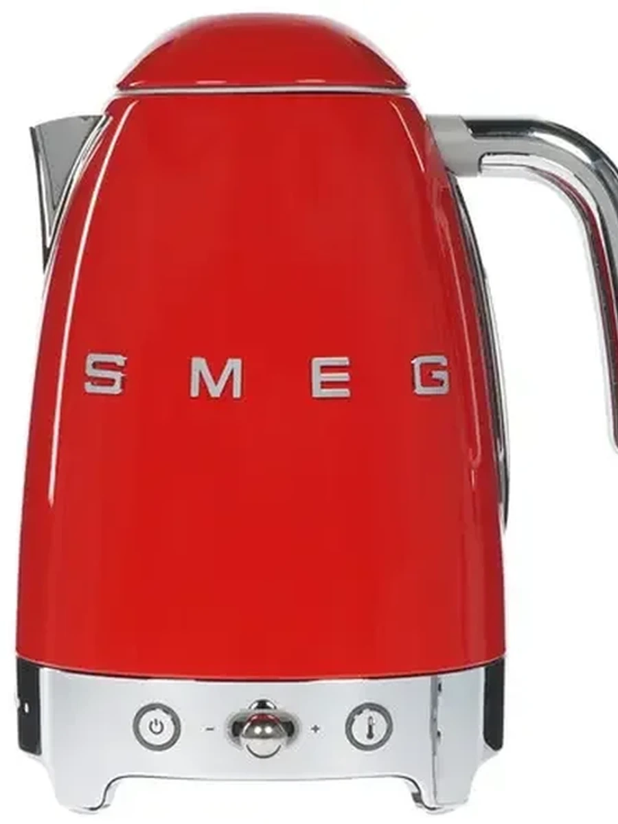 Электрочайник Smeg KLF04RDEU [нержавеющая сталь, 1.7 л, 2400 Вт, фильтр, скрытый нагревательный элемент, терморегулятор, красный, серебристый]