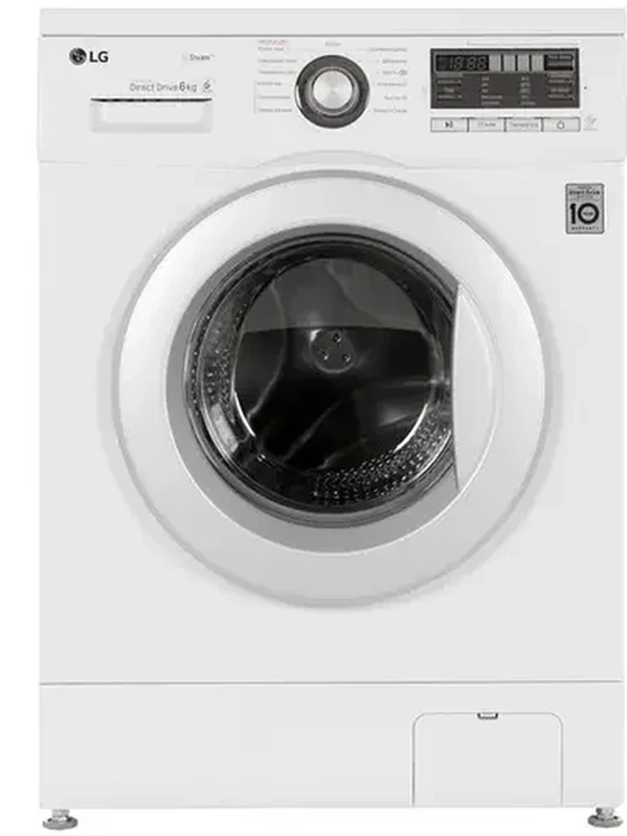 Стиральная машина  LG F1296NDS1  [фронтальная, стирка 6 кг, 1200 об/мин, пар, 60 см x 85 см x 44 см] белый, дисплей