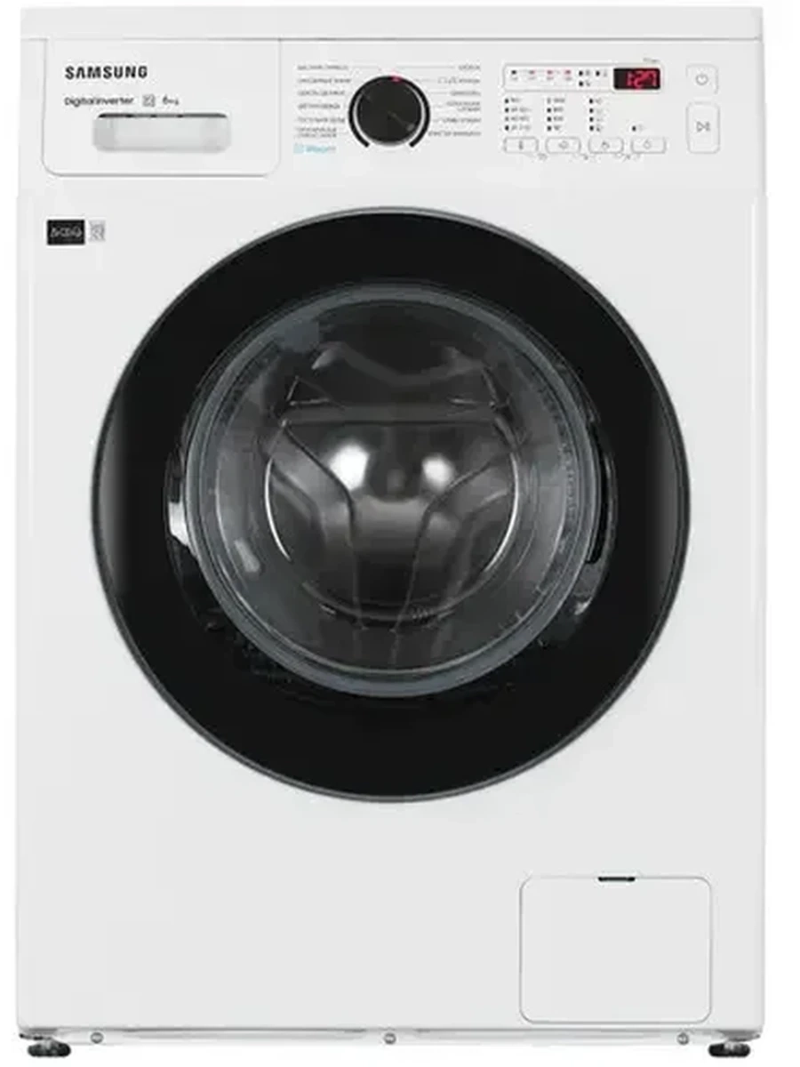 Стиральная машина Samsung WW60AG4S00CELD [фронтальная, стирка 6 кг, 1000 об/мин, пар, 60 см x 85 см x 45 см] белый, черный, дисплей