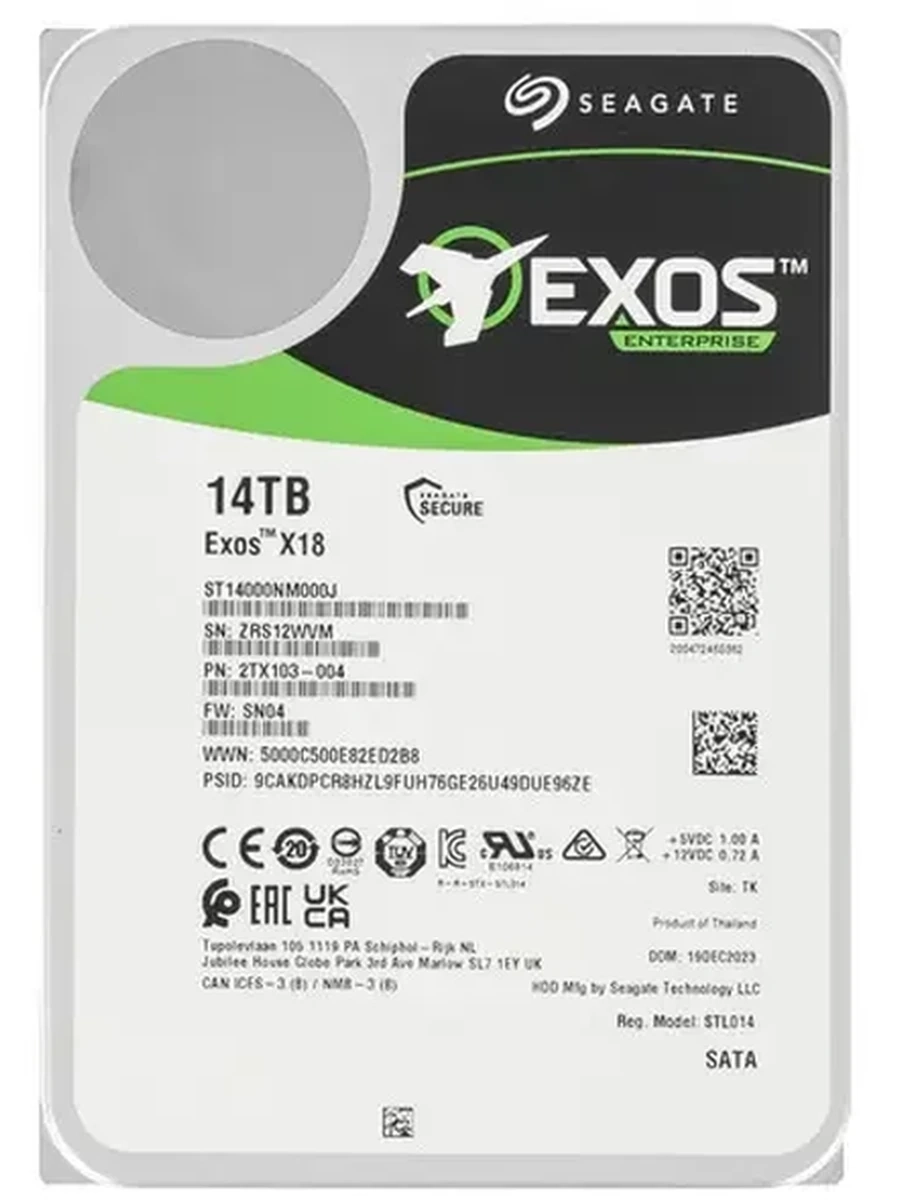 Жесткий диск SATA-3 14Tb Seagate Exos X18 [ST14000NM000J] 7200 об/мин, Cache 256MB EU/CN