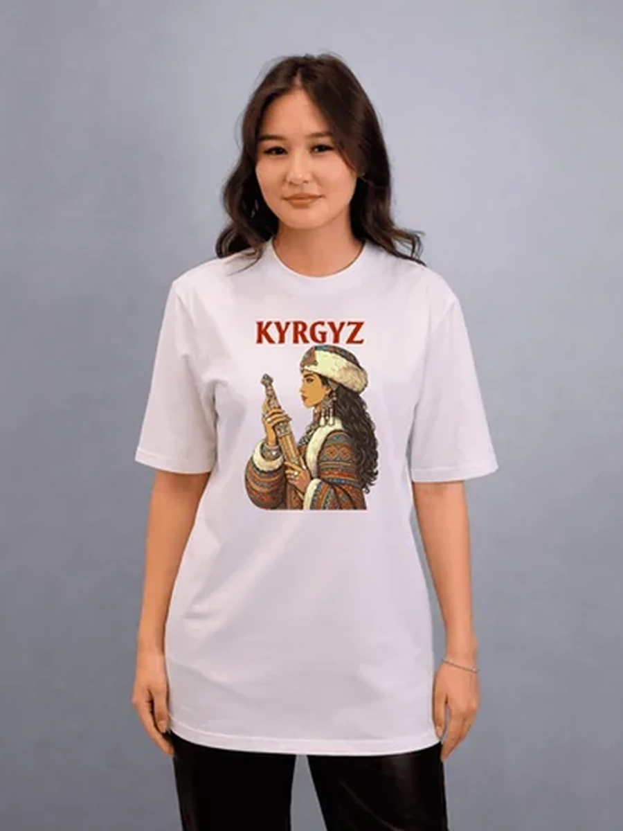 Футболка женская базовая Унисекс Белая S с этно-принтом «Kyrgyz Heritage»