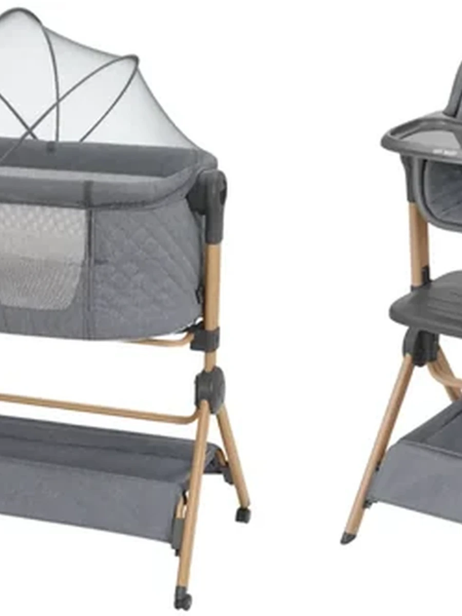 Кроватка Sleat Me Grey 2в1 + стульчик для кормления