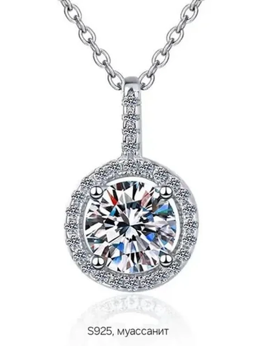 Серебряное колье S925, 1 карат , с подвеской1 Муассанит, женское, элегантное, блестящее, подарок