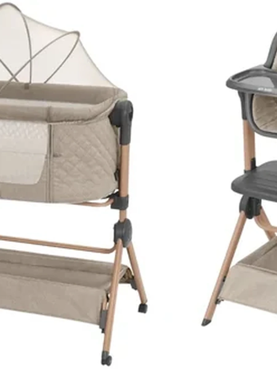 Кроватка Sleat Me Beige 2в1 + стульчик для кормления
