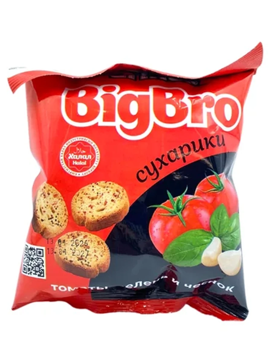 СУХАРИКИ BIGBRO СО ВКУСОМ ТОМАТА, ЗЕЛЕНИ И ЧЕСНОКА 20ГР