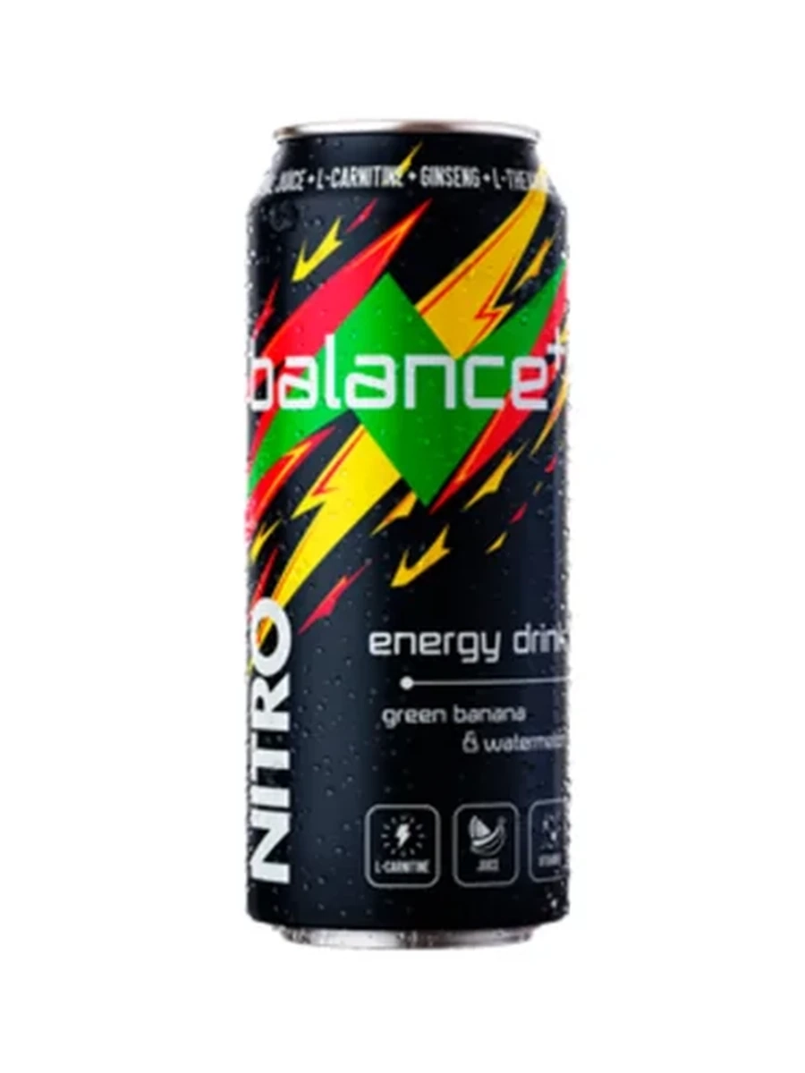 НАПИТОК ЭНЕРГЕТИЧЕСКИЙ NITRO BALANCE GREEN BANANA&WATERMELOM 0,45Л Ж/Б