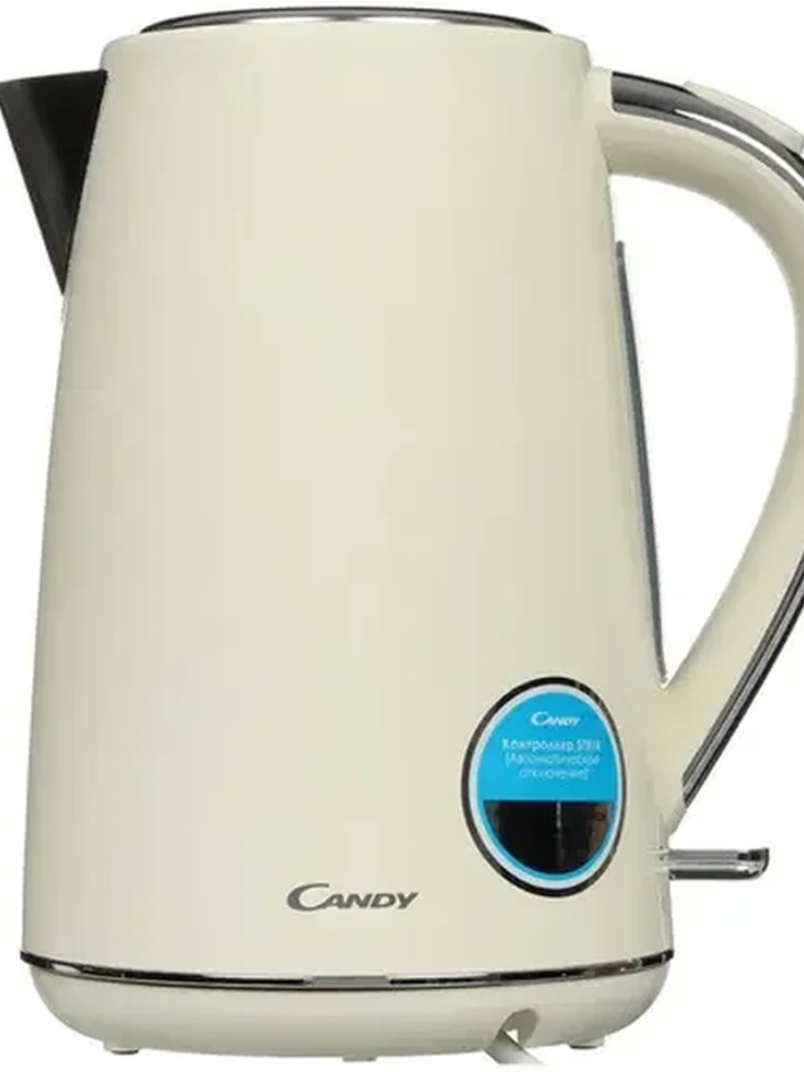 Электрочайник Candy CK-202 [металл, 1.7 л, 2200 Вт, фильтр, скрытый нагревательный элемент, терморегулятор, бежевый, серебристый]