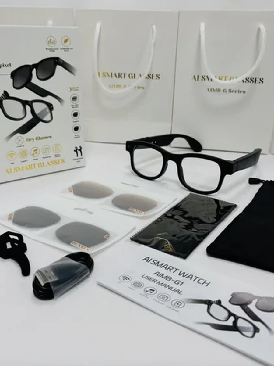 Умные очки AI Smart Glasses Aimb-G1 — голосовой ассистент, переводчик, Bluetooth-наушники, управление жестами