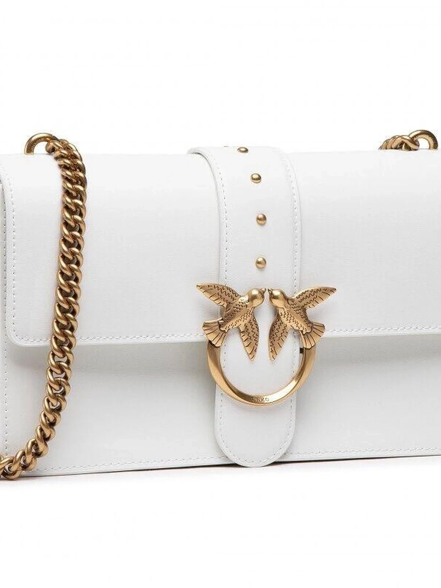 PINKO Classic Белая сумка через плечо с нашивкой-логотипом из гладкой кожи