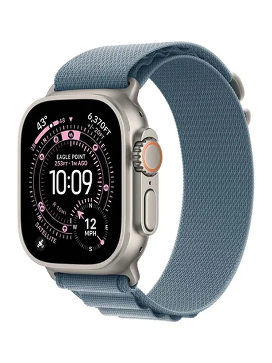Apple Watch Ultra 3 GPS + Cellular, 49mm Natural Titanium Case with Light Blue Alpine Loop – S