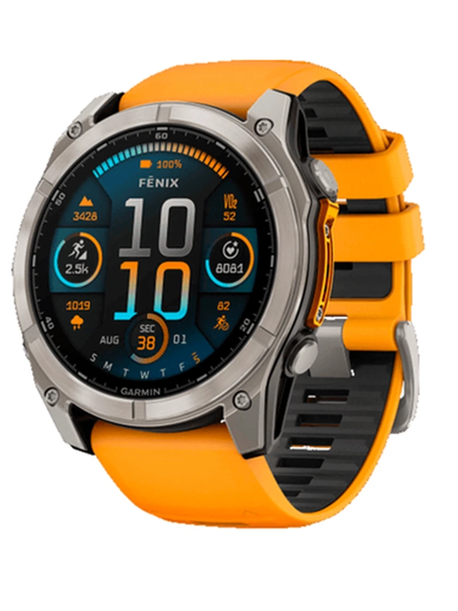 Garmin Fenix 8 – 47 mm, AMOLED Sapphire, Titanium with Spark Orange/Graphite Silicone Band