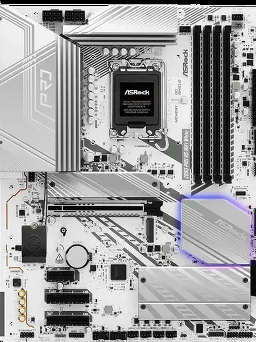 Плата ASRock LGA1851 Z890 PRO RS WIFI WHITE 4xDDR5 PCI-Ex16 Gen 5 HDMI/DP 4xSATA3 4xM2 Gen 5 USB3.2 Gen2x2 2xType-C (Thunderbolt 4) WIFI6E ATX
