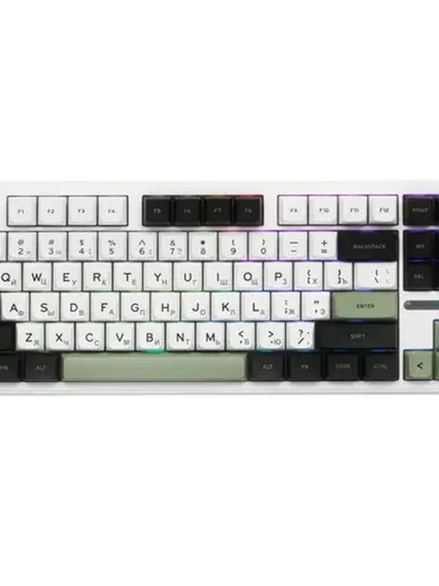 Клавиатура беспроводная AULA F87 White Green [мех, 87 кл, RGB, HS, Gray Wood Switch V4]
