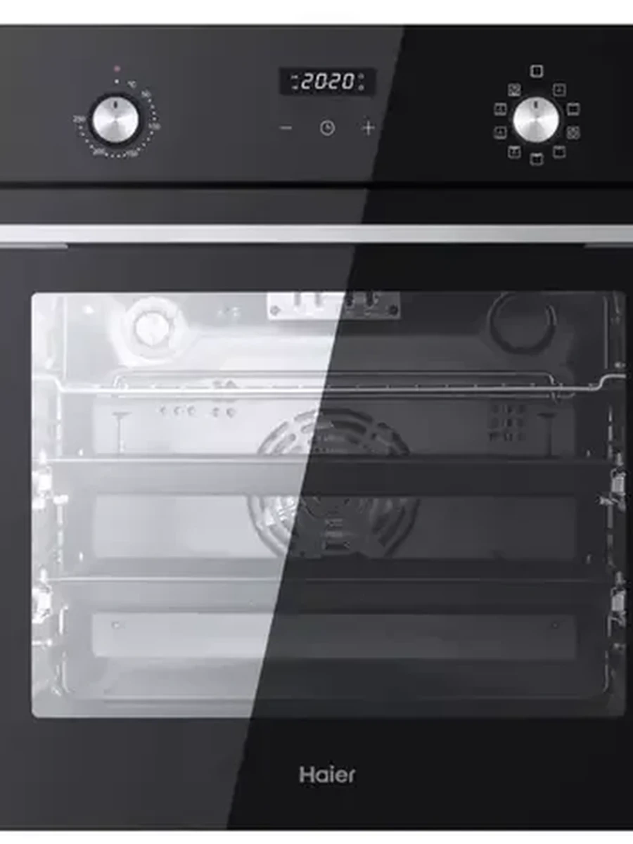 Электрический духовой шкаф HAIER HOX-P09CGB [76 л, каталит., гриль, конв., сенсор, утапл. ручки, ст.-3 шт, дисплей, черный, серебристый]