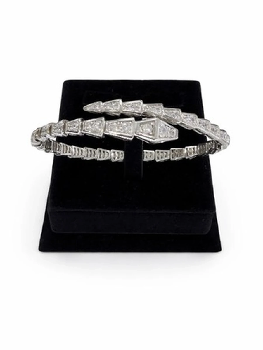 Серебряный браслет «Змейка» (в стиле Serpenti) с фианитами, 925