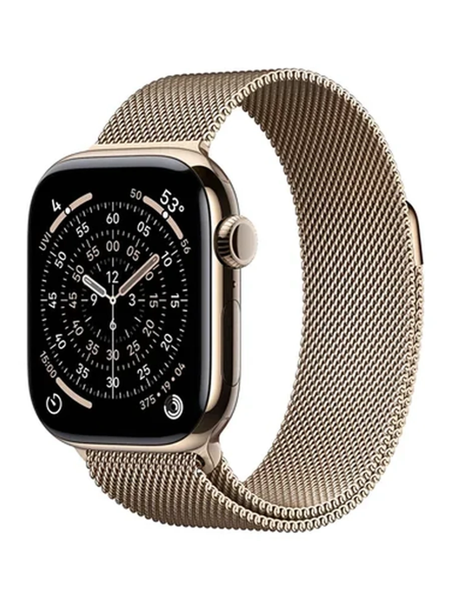 Apple Watch Series 11 GPS + Cellular, 42mm Gold Titanium Case with Gold Milanese Loop