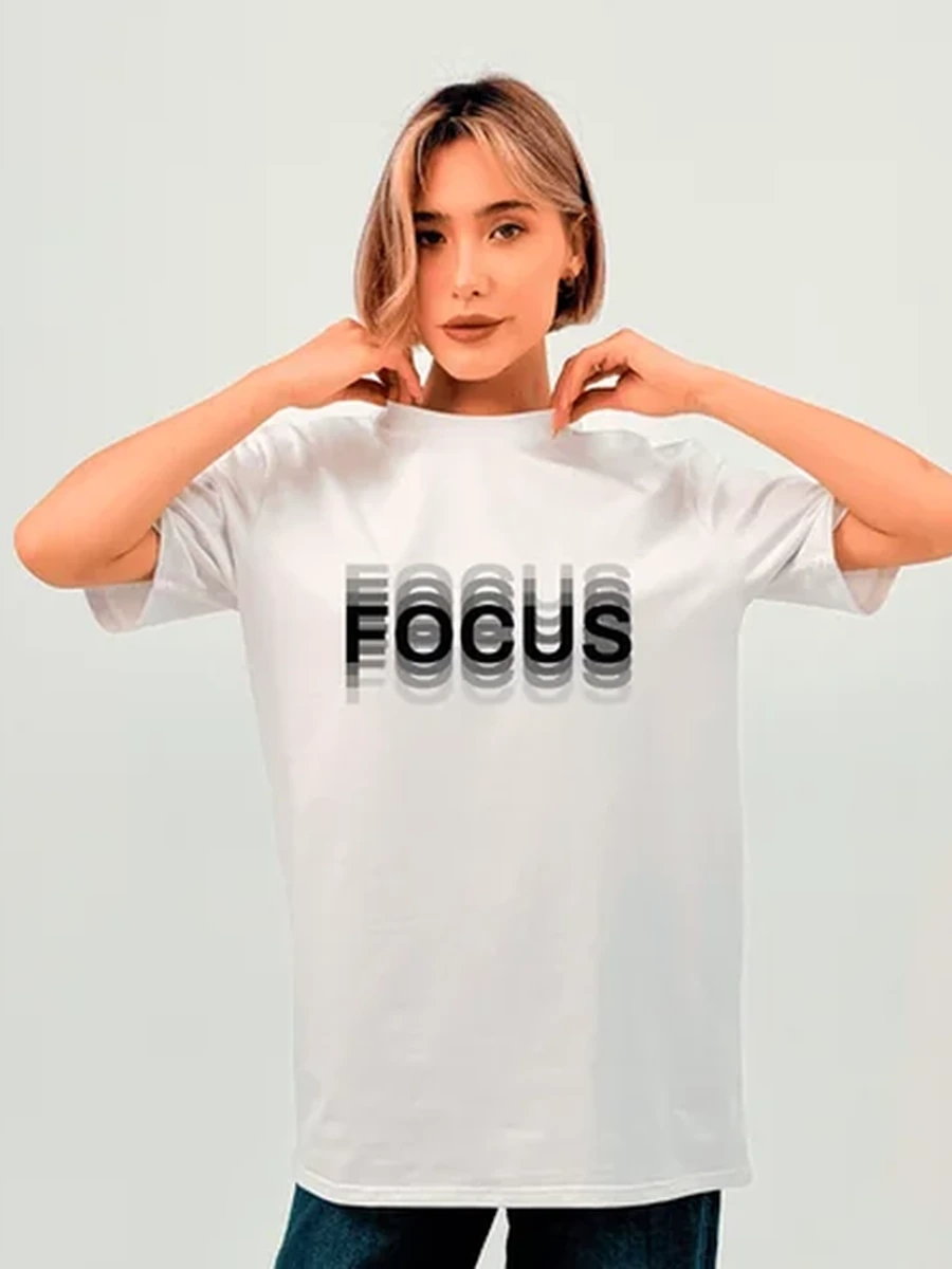 Футболка базовая Унисекс Белая 2XL "FOCUS" Эффект двоения