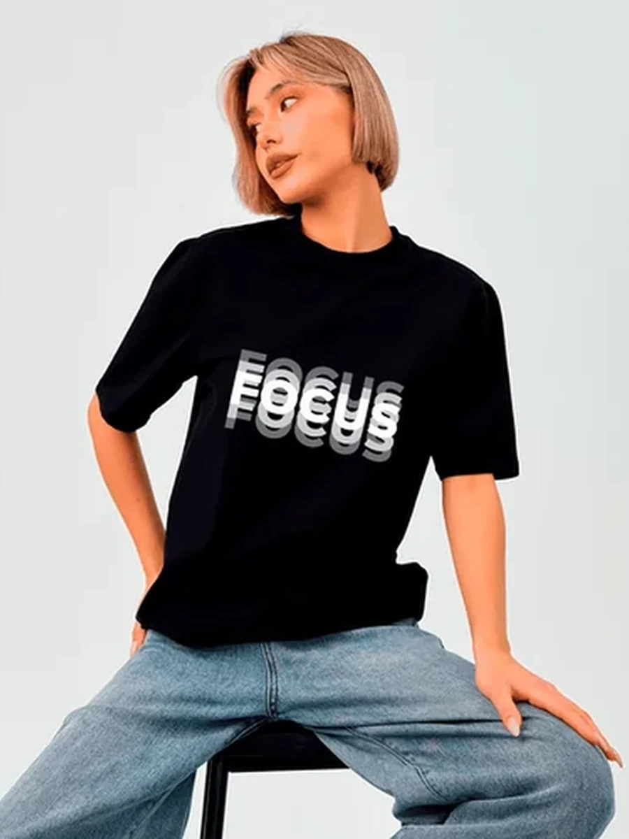 Футболка базовая Унисекс Черный M "FOCUS" Эффект двоения