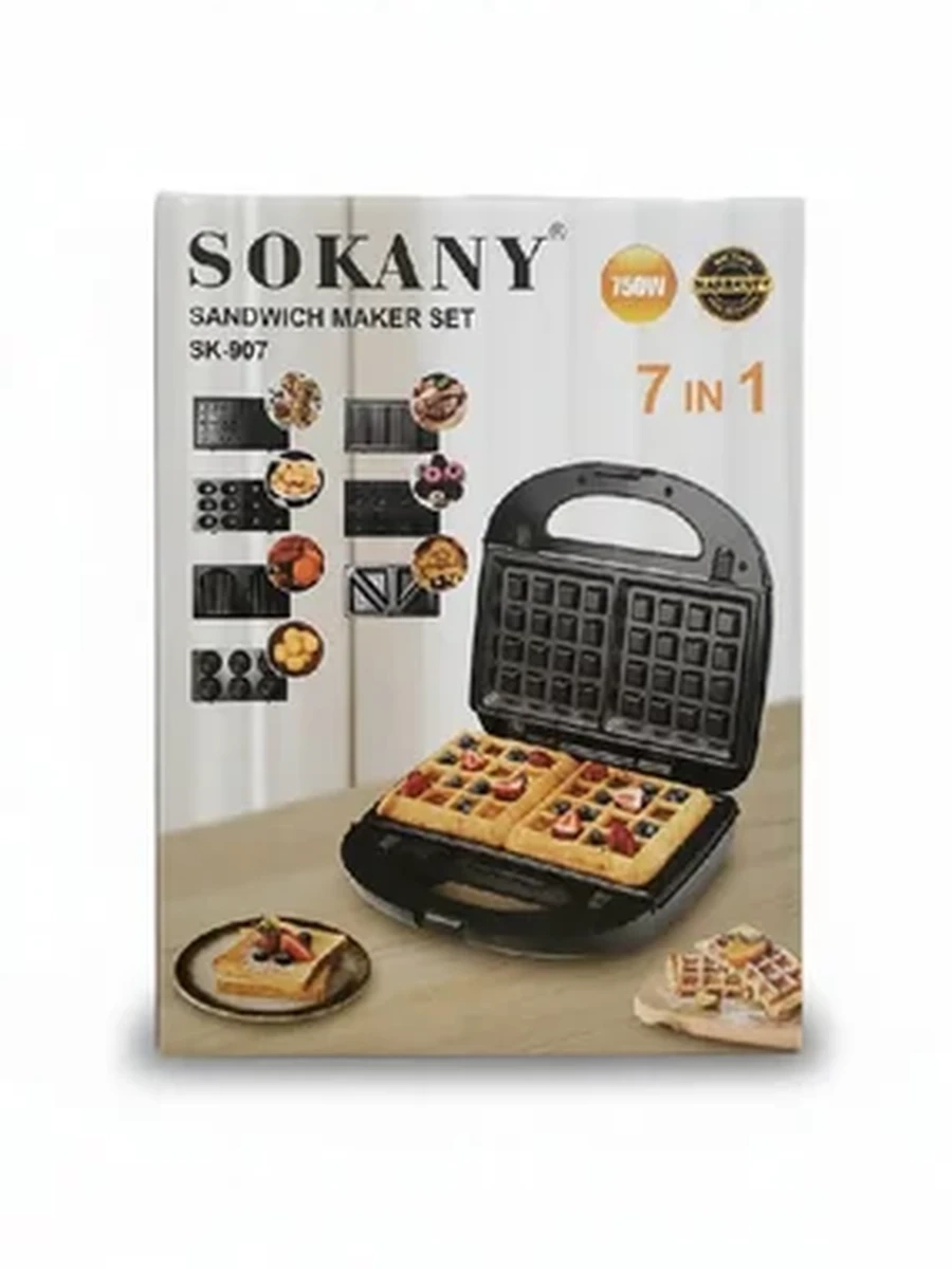Мультипекарь 7 в 1 Sokany, вафельница, гриль и сэндвичница со сменными панелями