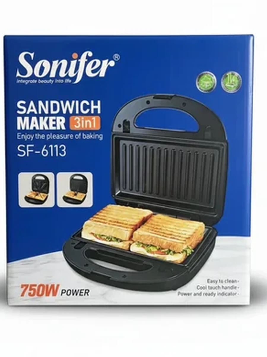 Сэндвичница электрическая 3 в 1 Sonifer SF-6113, гриль, вафельница, 750 Вт