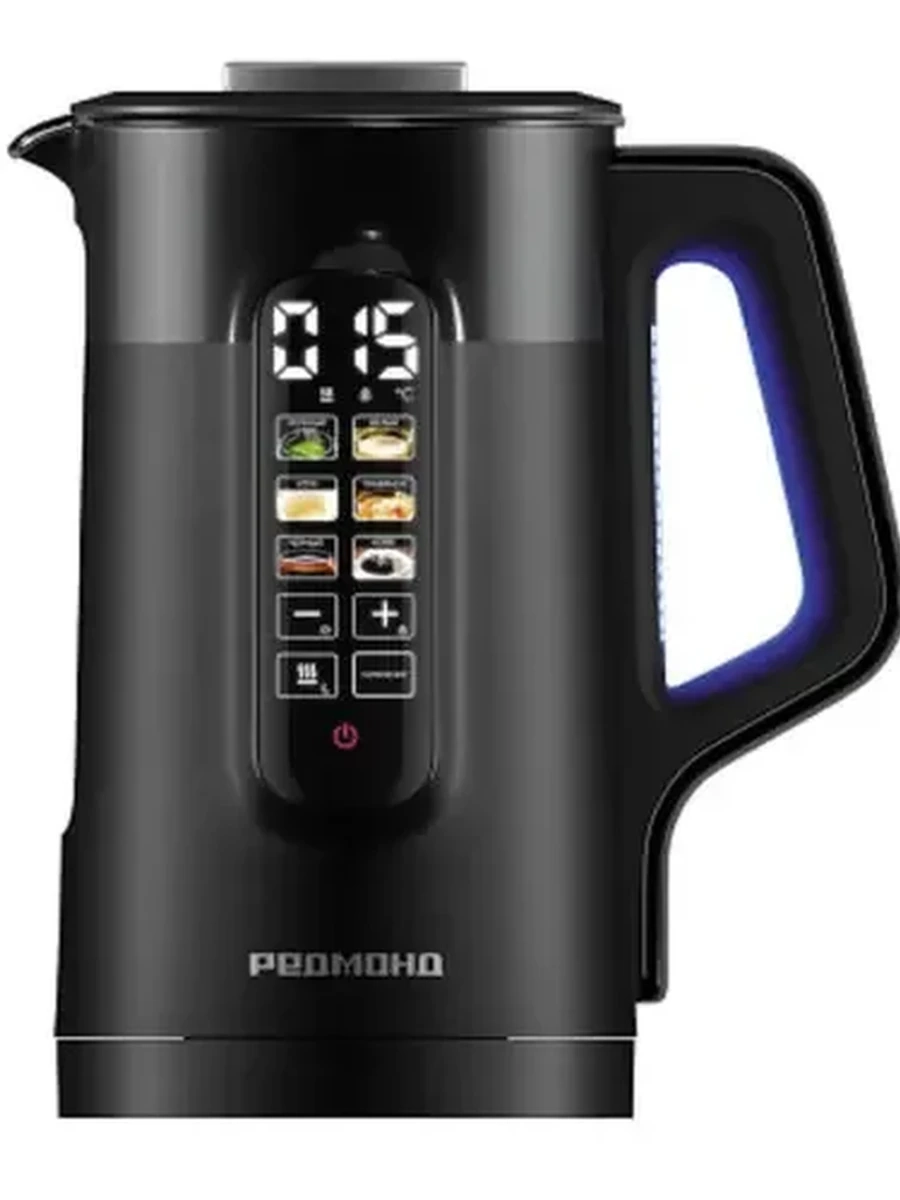 Электрочайник Редмонд KG225 [стекло\пластик, 1.5 л, 2200 Вт, фильтр, скрытый нагревательный элемент, терморегулятор, черный, серебристый, в комплекте: