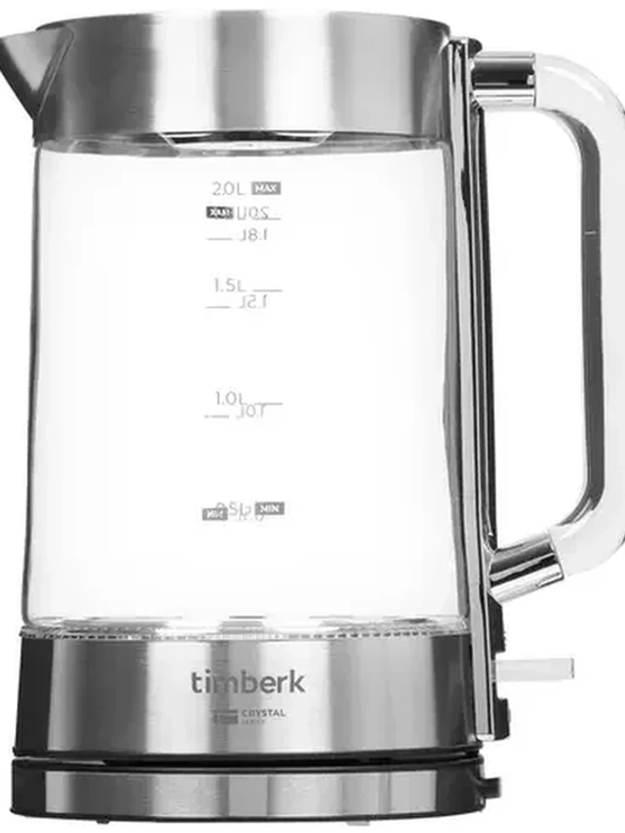 Электрочайник Timberk T-EK27G04 [стекло\металл, 2 л, 2200 Вт, фильтр, скрытый нагревательный элемент, серебристый, прозрачный]