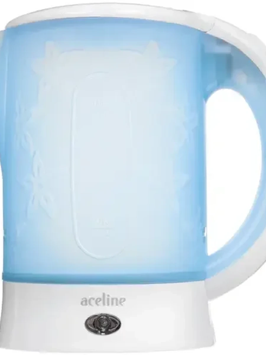 Электрочайник Aceline EK-P600TRW [пластик, 0,6 л, 600  Вт, в комплекте 2 кружки, 2 ложки, скрытый нагревательный элемент] синий