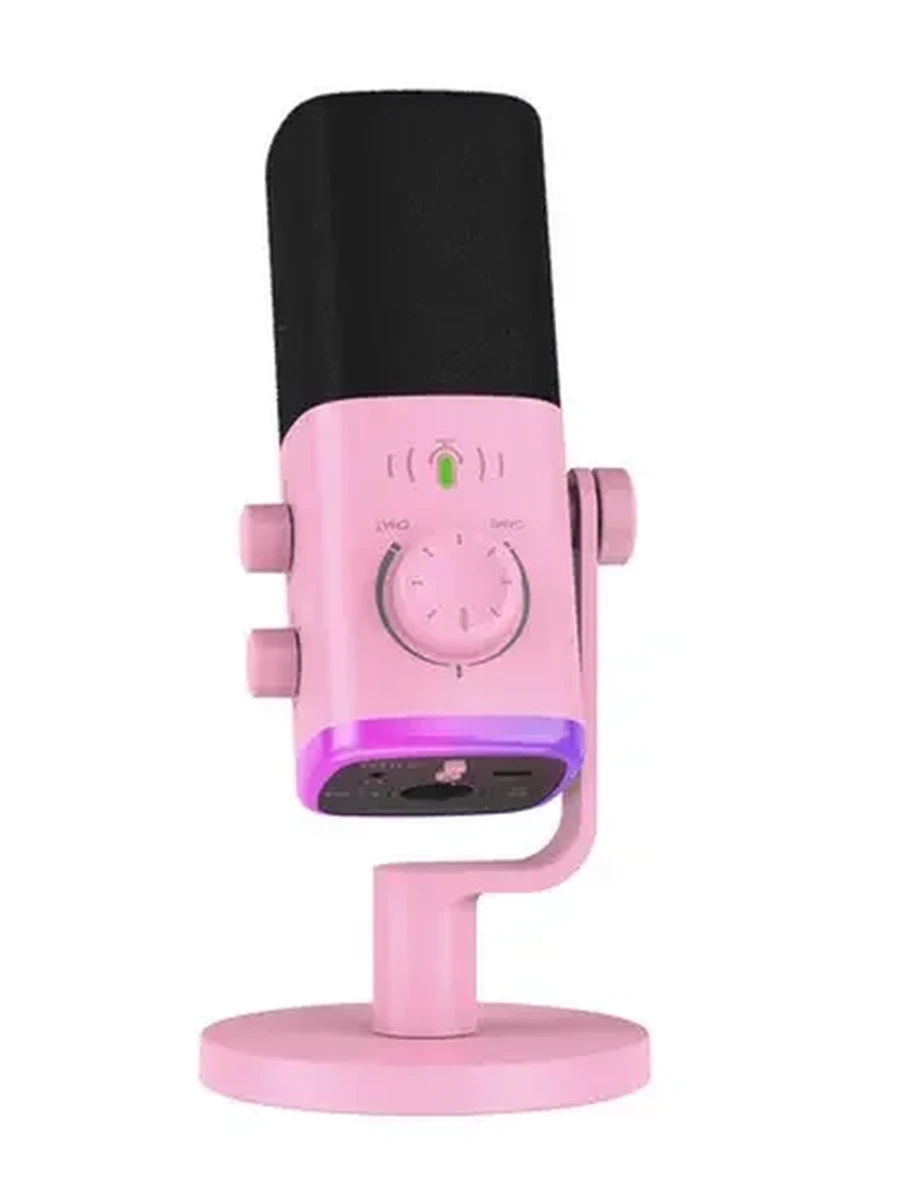 Микрофон Fifine AM9 [настольный, стриминговый, конденсаторный, USB, RGB подсветка, регулятор громкости, кнопка откл. звука, розовый]