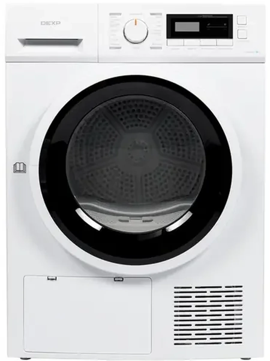 Сушильная машина DEXP DM-F9HDMA/WB [9 кг, тепловой насос, прог.- 16, диспл, 59,5 см x 84,5 см x 67,5 см, белый]