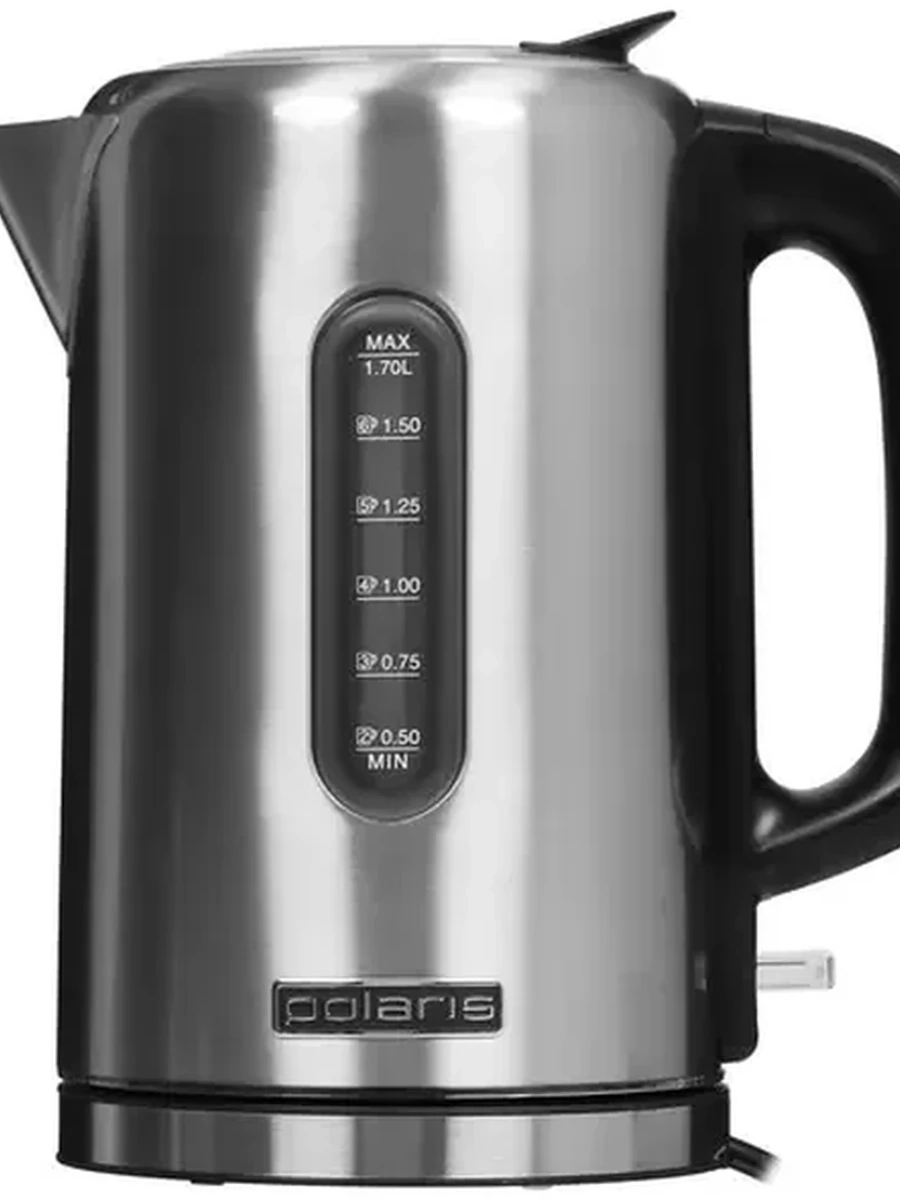Электрочайник Polaris PWK 1729CA Water Way Pro [металл, 1.7 л, 2200 Вт, фильтр, скрытый нагревательный элемент, серебристый, черный, в комплекте: 1 шт