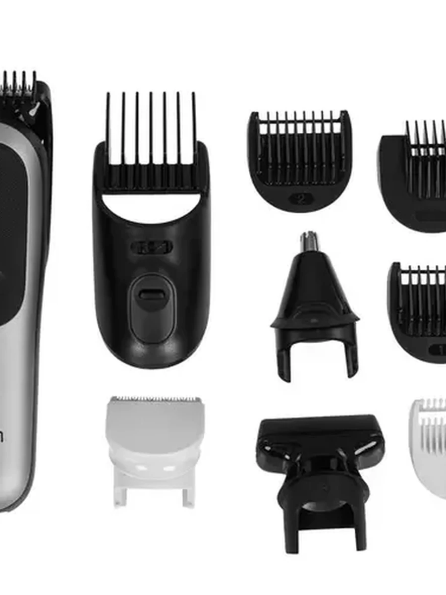 Триммер Braun AIO7560 серый/черный [длина стрижки до 20 мм, насадок - 9 шт, питание - от аккумулятора/от сети]