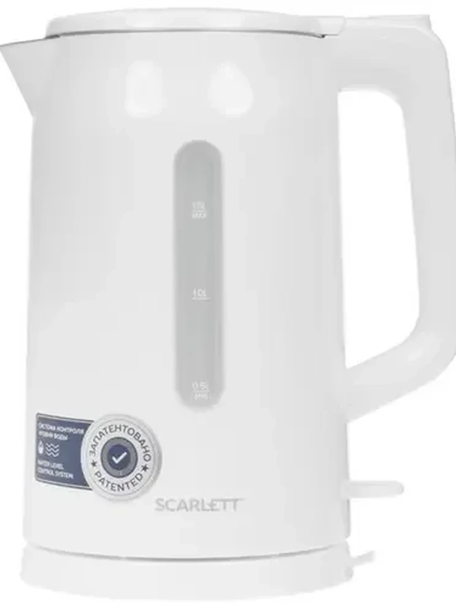 Электрочайник Scarlett SC-EK21S31 [металл, 1.5 л, 2200 Вт, фильтр, скрытый нагревательный элемент, белый, серебристый, в комплекте: 1 шт]