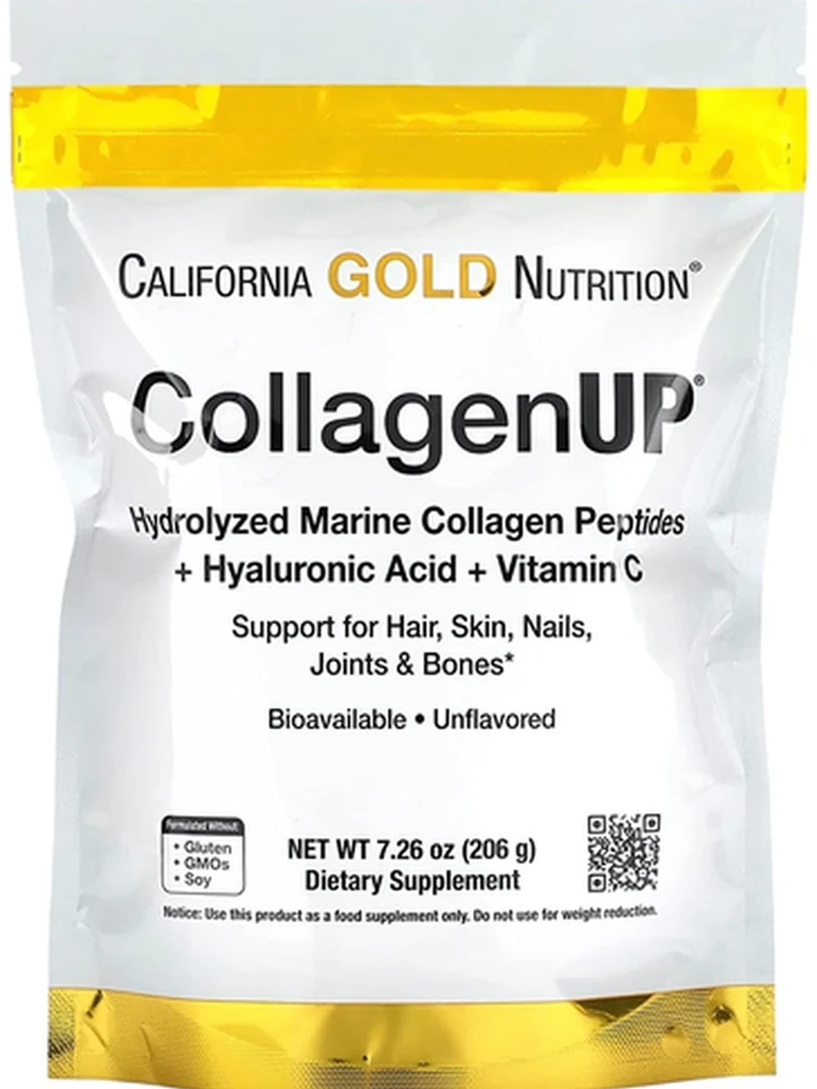 CALIFORNIA GOLD NUTRITION морской коллаген с гиалуроновой кислотой и витамином С CollagenUp 206 г