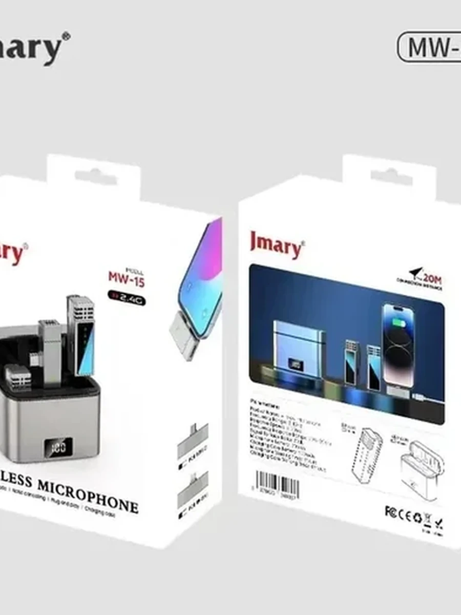 Двойной беспроводной петличный микрофон Jmary MW-15 для смартфона с кейсом