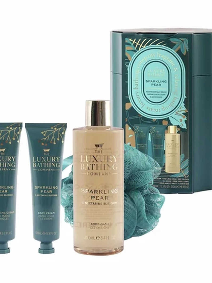 Luxury bathing sparkling pear 250 ml body wash,100 ml body cream,body polishe