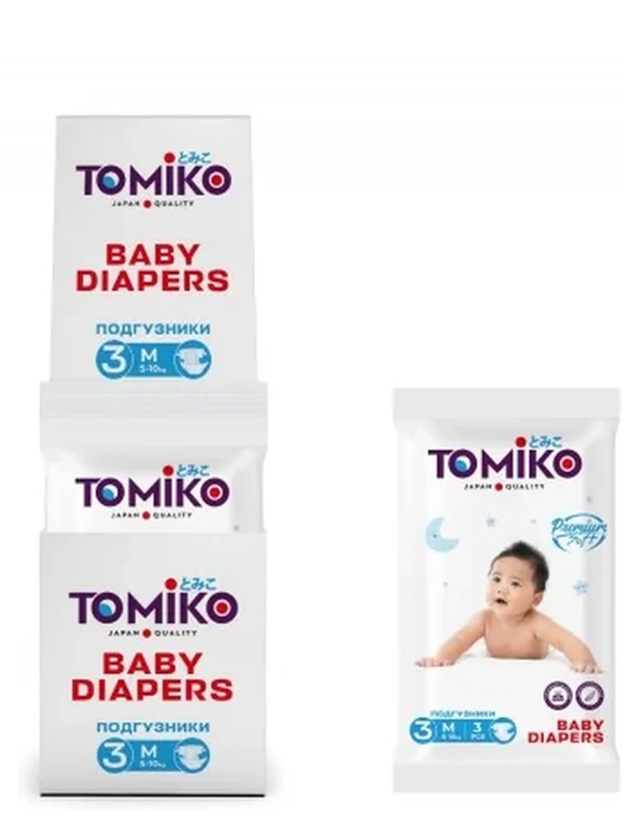 TomiKo Подгузники на липучках Premium Soft (M (5-10 кг) 3 шт.