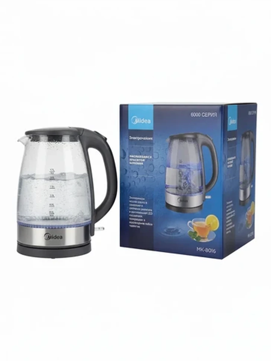 Электрический чайник Midea MK-8016 стеклянный с LED подсветкой 1.7 л