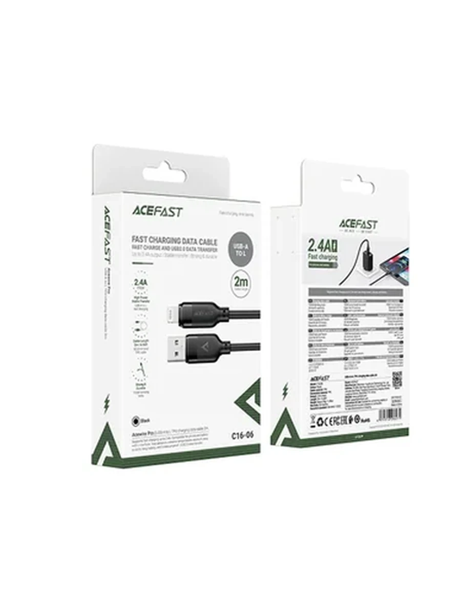 USB Кабель ACEFAST C16-06 USB-A to L TPU charging data cable 2m,black