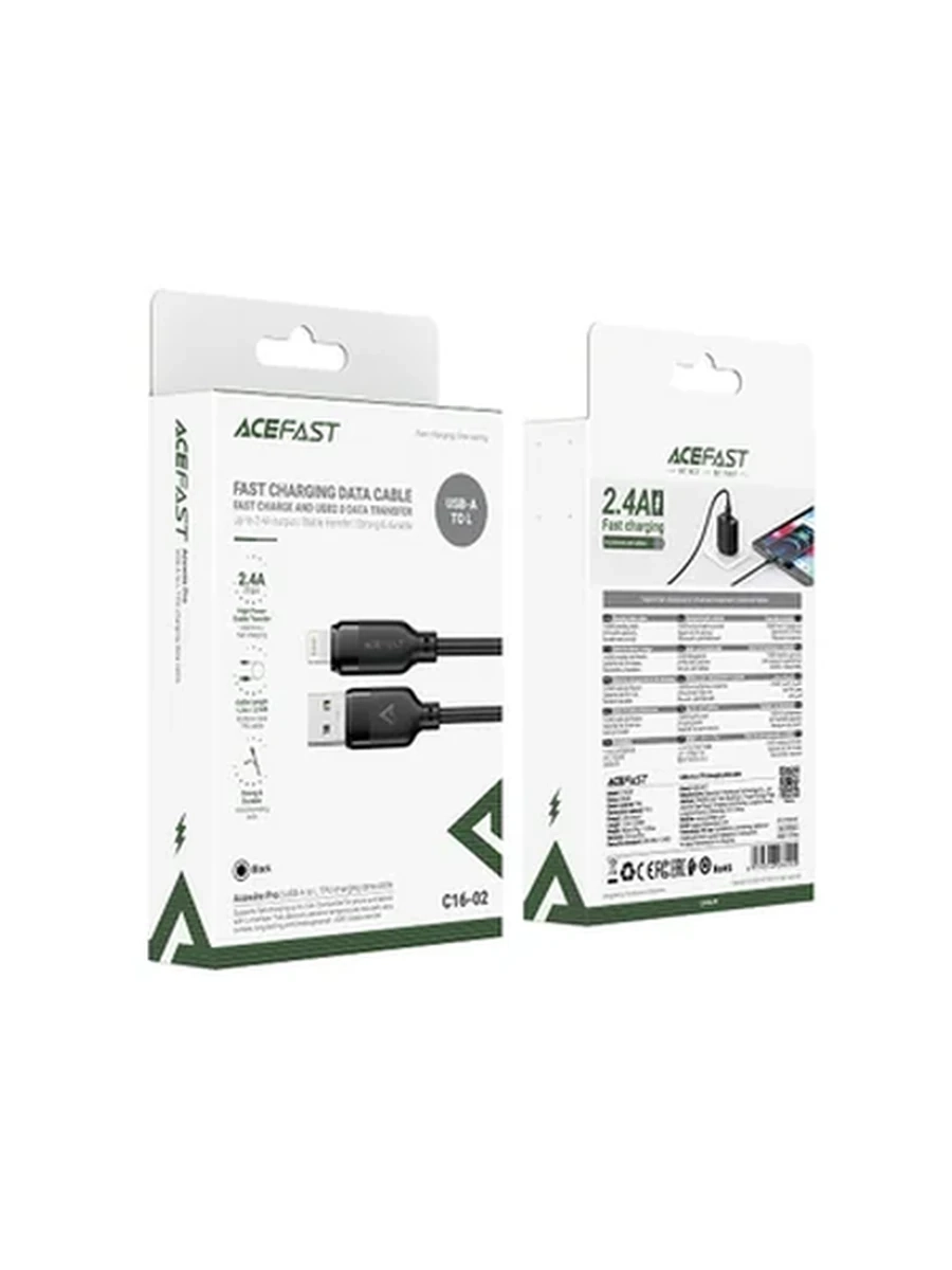 USB Кабель ACEFAST C16-02 USB-A to L TPU charging data cable,black