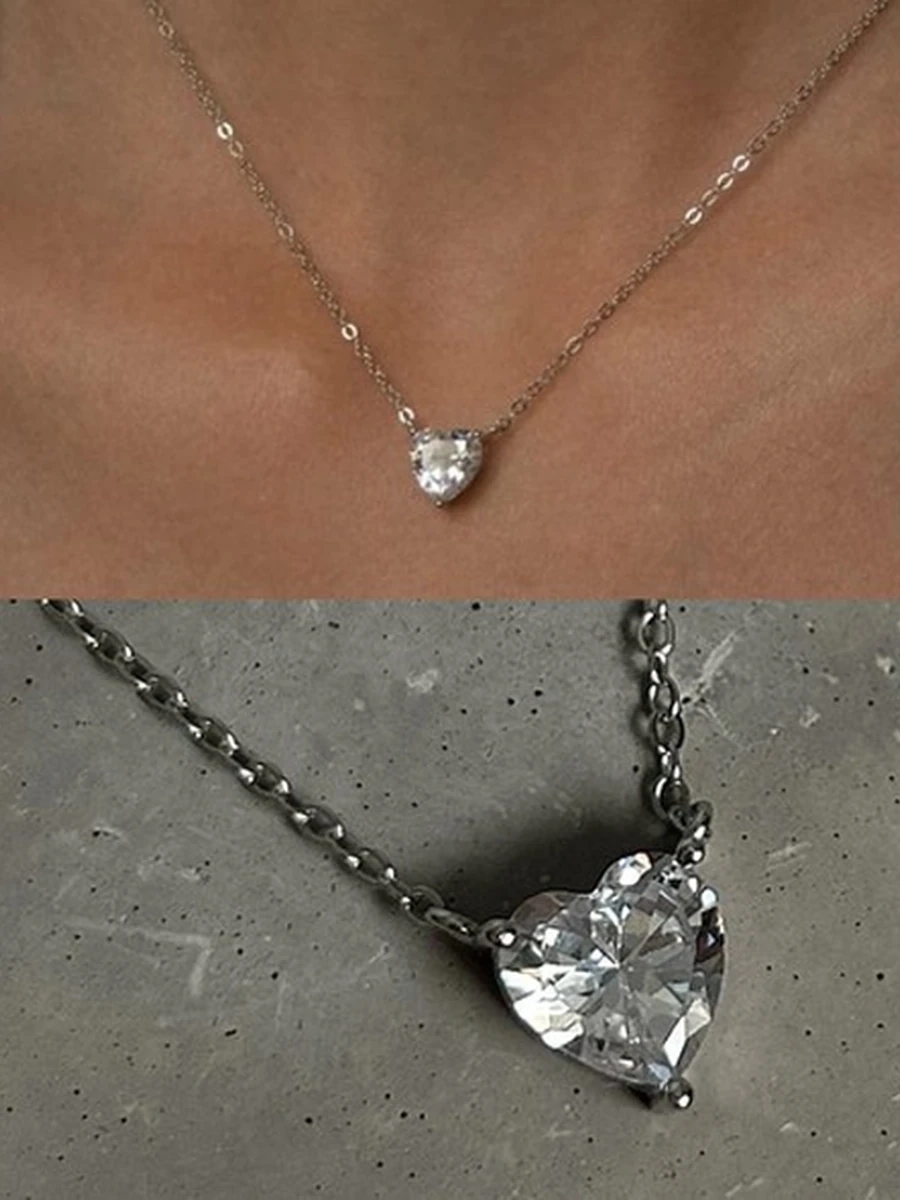 Серебряное колье 925 пробы с подвеской-сердцем и сияющим цирконом