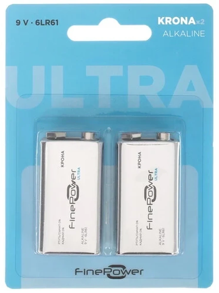 Батарейка FinePower Ultra [Крона, Щелочная, 2 шт.] [V.2]
