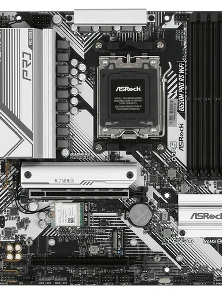 Плата ASRock AM5 B650 B650M PRO RS WIFI 4xDDR5 2xPCI-Ex16 DP/HDMI SATA3 3xM2 USB3.2 Gen2 Type-C mATX