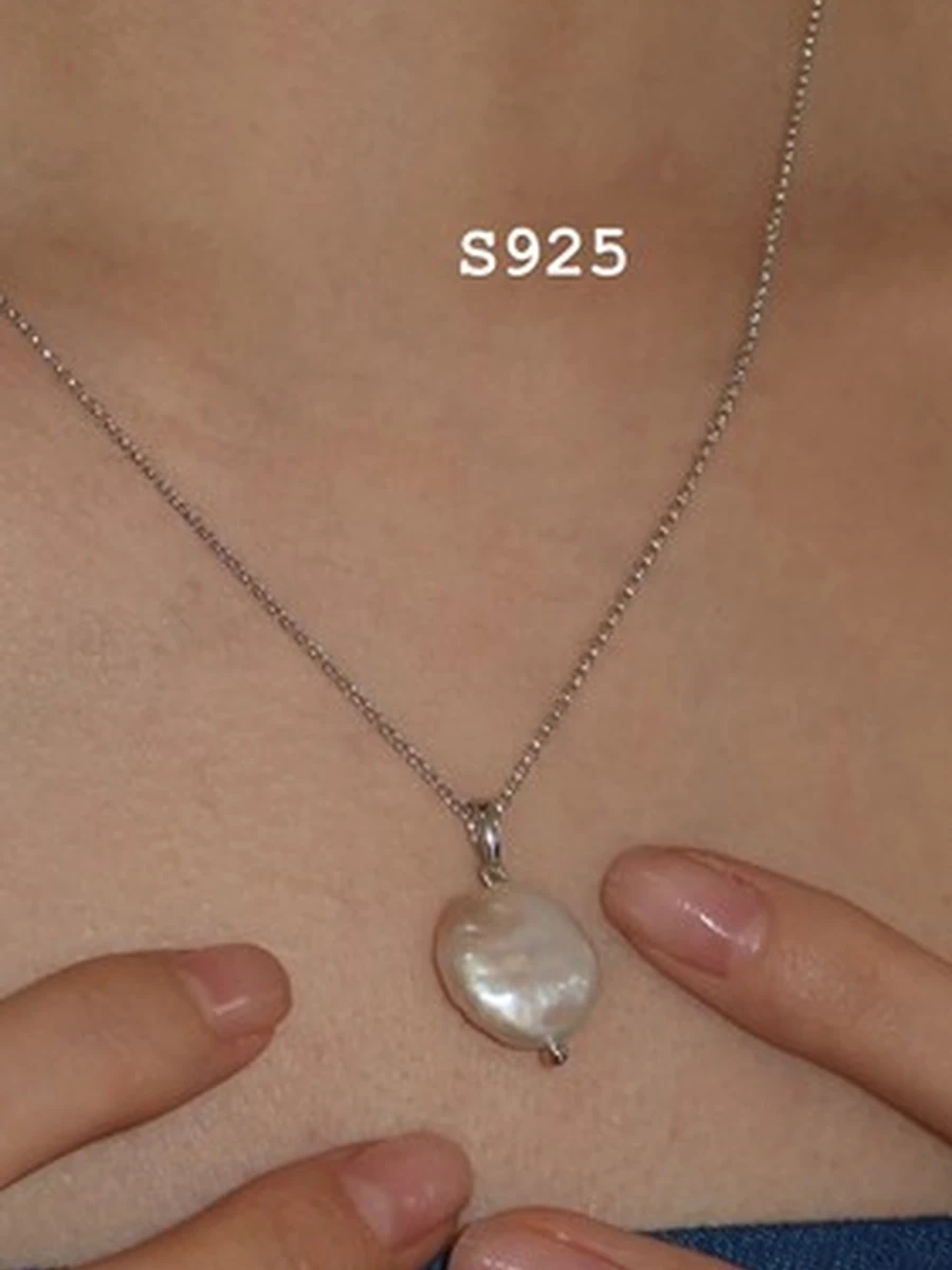 серебряное колье с подвеской из натурального барочного жемчуга S925