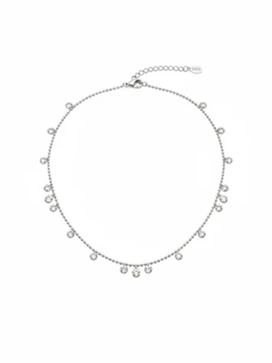 Изящное серебряное колье S925 пробы с кристаллами, женская цепочка на шею.