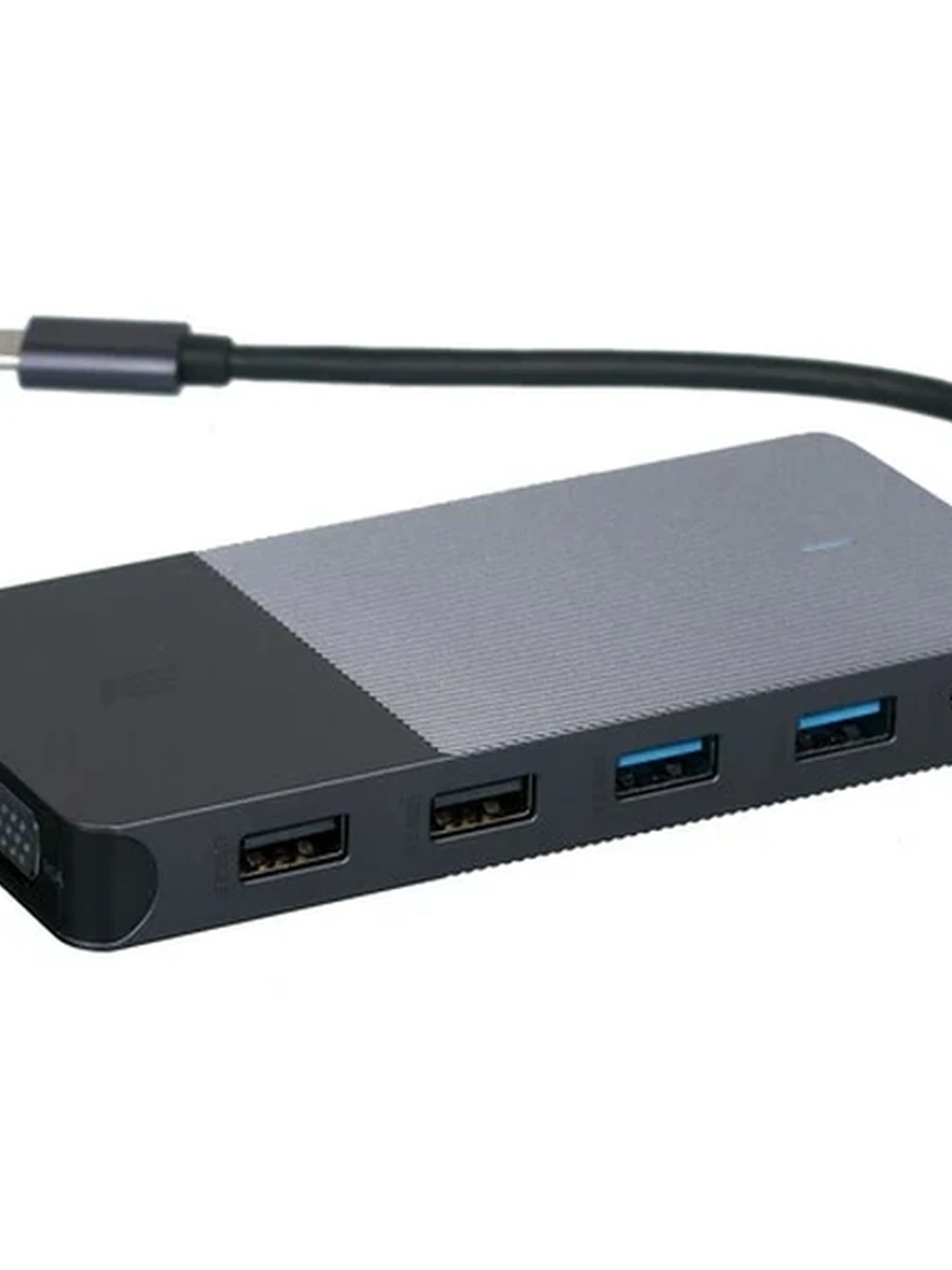 Док-станция KEYRON Senta [USB3.0Type-A - 2, USB2.0Type-A - 2 HDMI - 2, VGA - 1,  USB3.0 Type-C -1 (PD), TF&SD-1, RJ45 - 1, Металл]