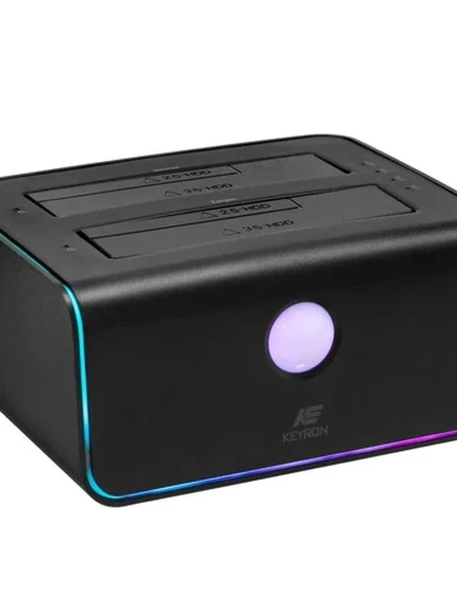 Док-станция KEYRON 2,5/3,5"(8828C3-C)[Type-A/Type-C, металл, черный, RGB] 2HDD+Clone